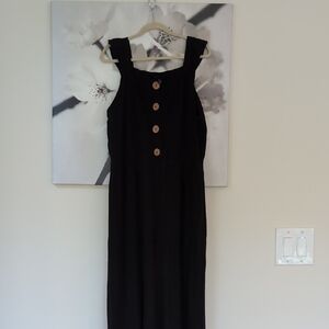 Art Class Black Jumpsuit Dress with Button Detail